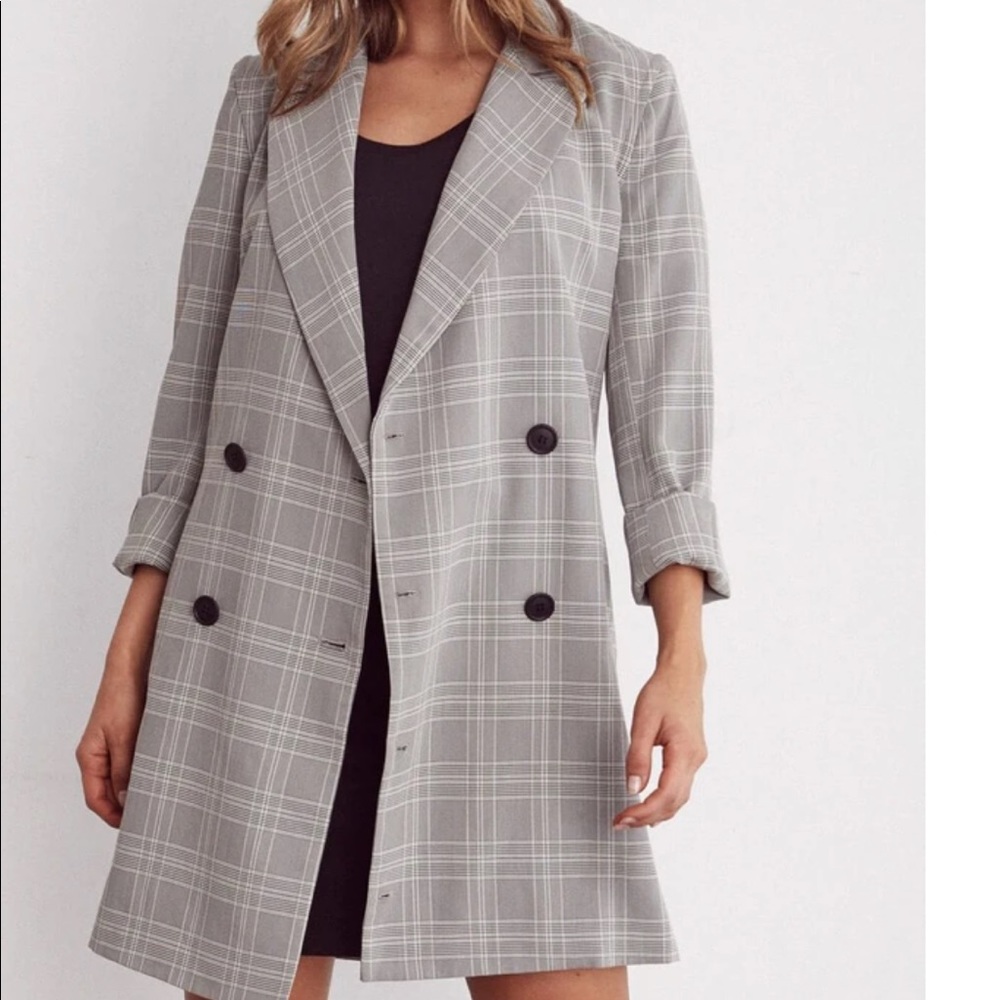 Vetta Edgy Blazer Dress in Grey Plaid, size Small